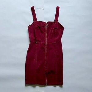 Maroon Red corduroy zip up romper down the front with straps autumn wear